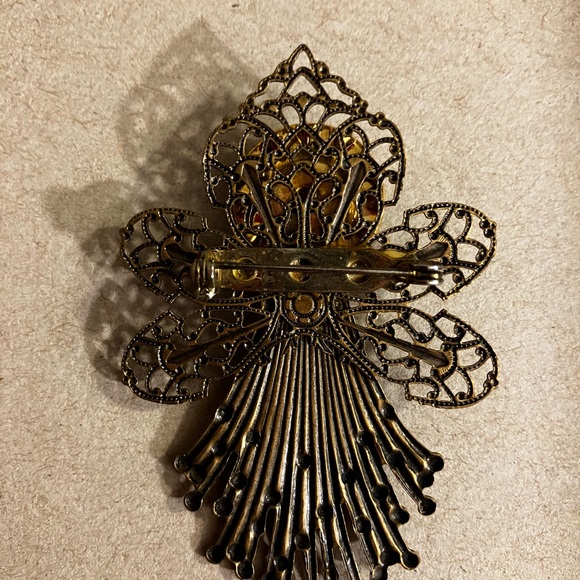 Vintage Antiqued Angel Brooch Aurora Crystal - Picture 3 of 3